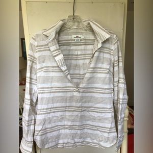 2/$15 Tan and White Striped Vineyard Vines Shirt Size 4 Linen Blend